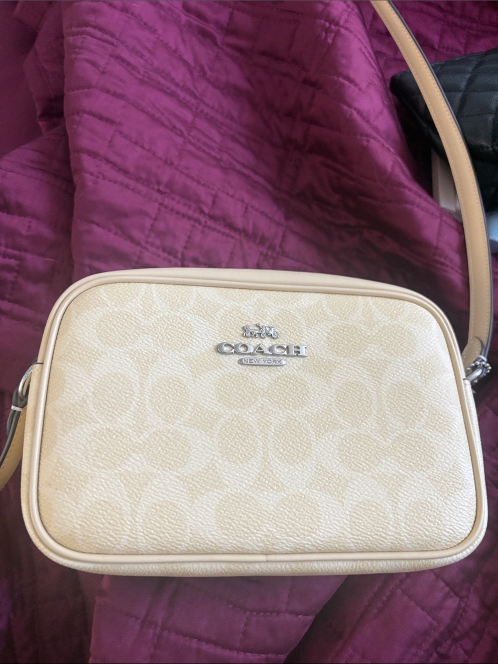 Coach Cream Signature Crossbody Bag with Silver Logo